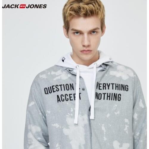 JackJones Mens 100% Cotton Splash-ink Pattern 3D Letter Embroidery Casual Long-sleeved Shirt|220105523