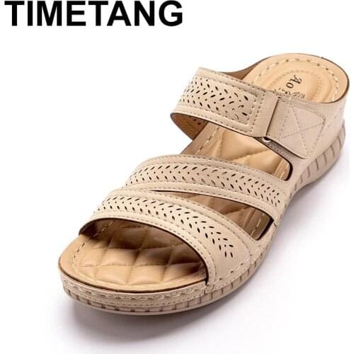 TIMETANG Women Summer Shoes Casual Beach Slippers Hollow Wedges Sandals Slides Summer Platform Comfy Shoes Sandalias Black Drop
