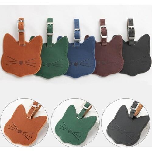 Lovely Cat Leather Suitcase Luggage Tag Creative boarding pass Suitcase Cartoon Luggage Tag Label Tag Address Holder