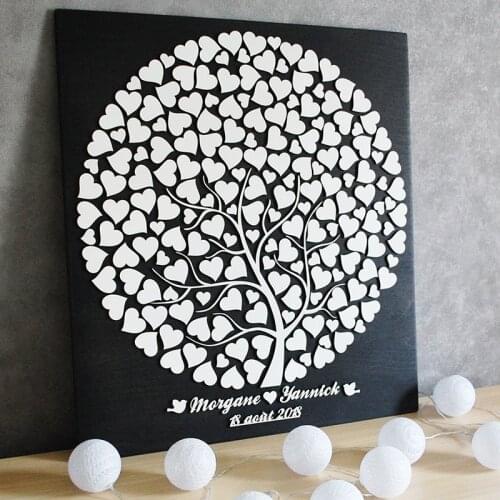 Wedding Tree Guest Book Alternative Wood Guestbook Personalized 3D Wedding Guest Book Wooden Guest Book Set Hearts Black White