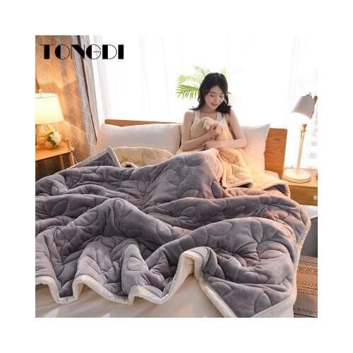 TONGDI Warm Soft Raschel Blanket Thickened Heavy Elegant Fleece Double-layer Luxury Decor For Cover Sofa Bed Bedspread Winter