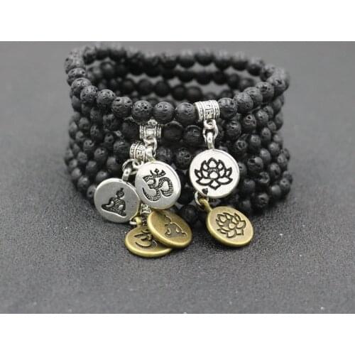 Trendy Natural Lava Stone Bracelet Buddha Men Bracelet Lotus OM Yoga Charm Beads Bracelet For Women Couples Bileklik Pulseira