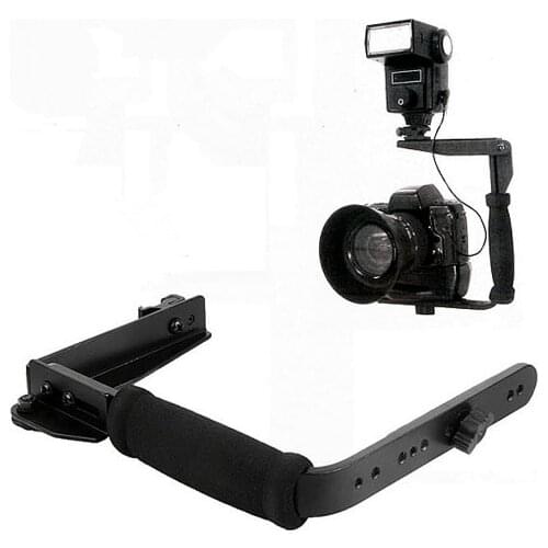 U-shaped Flash Bracket Reversible Rotating Holder Adjustable Hot Shoe Mount Adapter Handle Handheld Stabilizer for DSLR Cameras