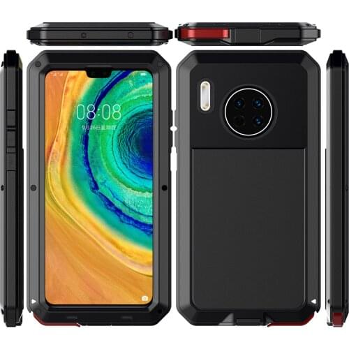 Tempered Glass Shockproof Case For Huawei Mate 30 Mate 20 Pro Aluminum Front Back Armor Silicone Metal Cover For Huawei P30 Pro