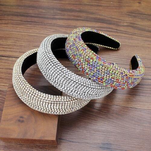 45mm Width Gorgeous Full Crystal Queen Tiara Headband Diamante Wedding Headdress Rhinestone Women Padded Hair Band Bride Jewelry