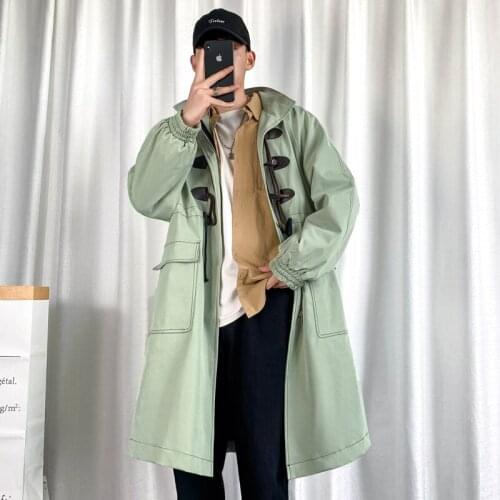 Autumn Spring Mens Windbreaker Button Oversized Harajuku Fashion Overcoat Jacket Trench Black Male Coat Mens Clothing