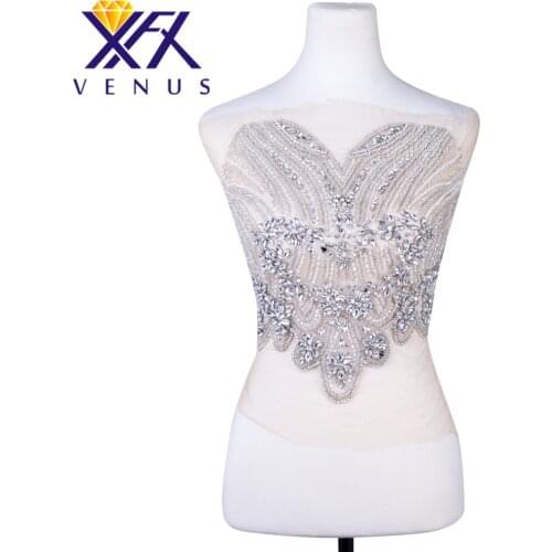 XINFANGXIU 1 Piece Wedding Dress Evening Gown Rhinestone Crystal Patches Beads Trimming Shiny Beaded Applique
