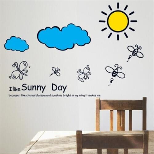 Vivid Cartoon white cloud sun wall sticker living room bedroom wall decoration wall stickers for kids rooms