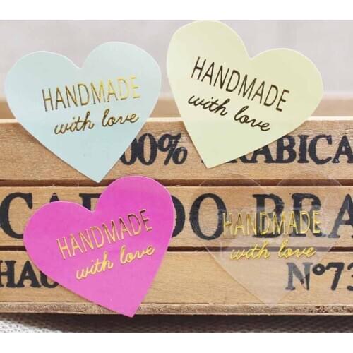 Zerong100pcs/lot Heart Shape Thank You DIY Scrapbooking Paper Tags gold foil Handmade sticker lables for wedding decoration