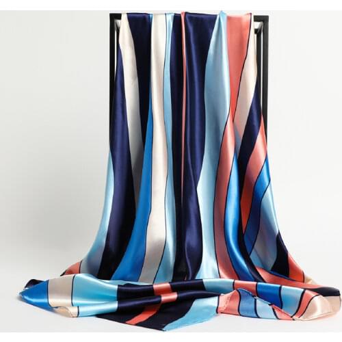 Striped Scarf/scarves Women Luxure Silk Satin Kerchief Female Haiband Muslim Headscarf Hijab Shawl Bandana 2021 New Design