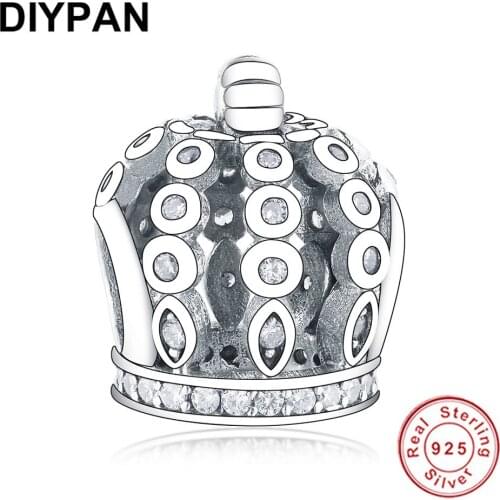 Fit Pandora Charm Bracelets 925 Sterling Silver Original Crown Cap Charms Beads Silver 925 Jewelry Making Women Berloque