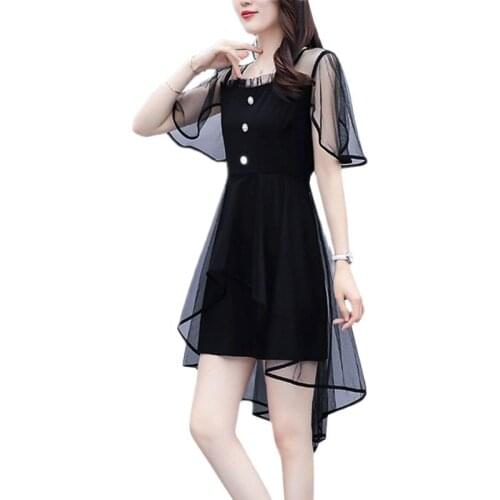 YAGENZ Plus Size Woman Dress Vestidos Fashion Sexy Mesh Irregular Ladies Black Dress Summer Dresses For Women Vestido Mujer 806