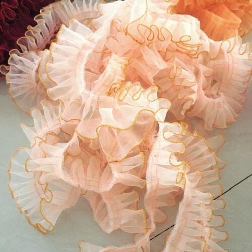 1M 6cm Pleated Lace Ribbon Trim Sewing Guipure Pink Black Purple Gold Lace Fabric Dress Decoration Clothes Craft Supplies QY6