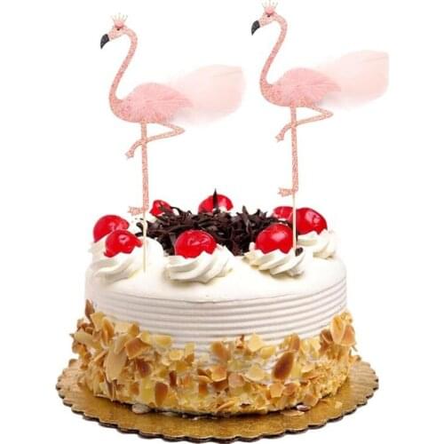 1Pcs Flash Powder Feathers Flamingo Happy Birthday Cake Inserted Card Wedding Party Kids Cupcake Paper DIY Decorative Supplies