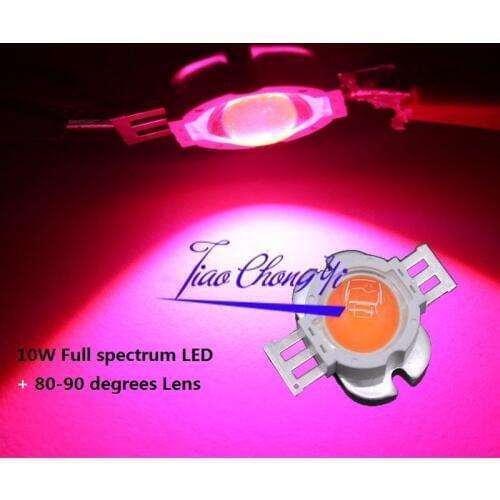 New 10W High Power Full spectrum 380-840nm LED +90 degree Len for plant grow 1PCS