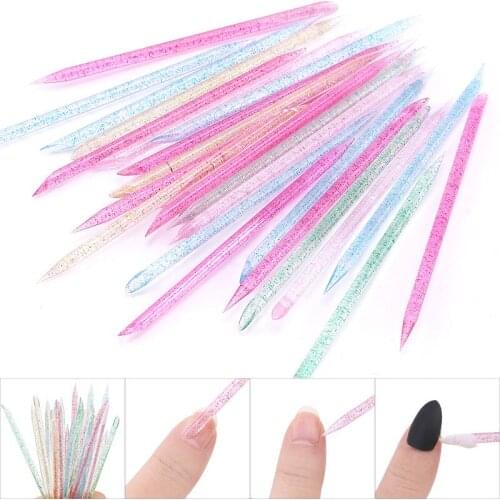 100Pcs Reusable Crystal Stick Double End Nail Art Cuticle Pusher Cuticle Remover Tool Pedicure Care Nails Manicures Tools