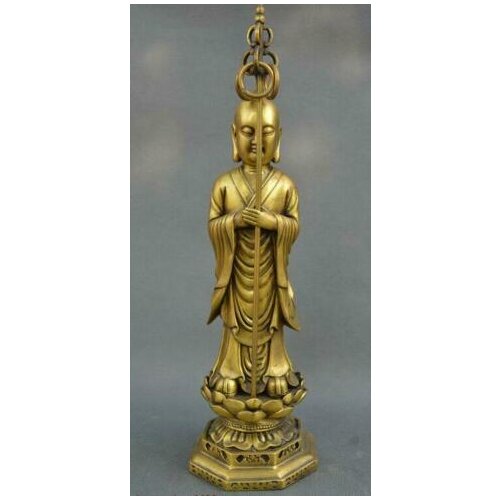 11" China Pure Brass Ksitigarbha Boddhisattva Netherworld Leader Tangseng Statue