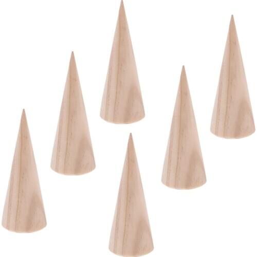 12pcs Mini Assorted Cone Shape Wooden Ring Display Stand Toys Findings