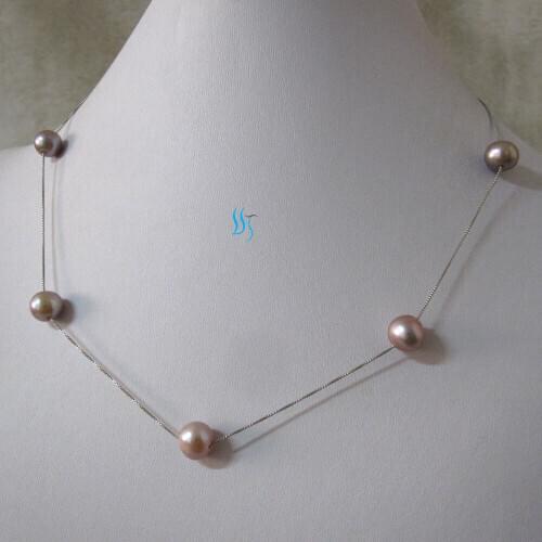 18" 8-10mm Lavender AA Freshwater Pearl Necklace Tin Cup 7P