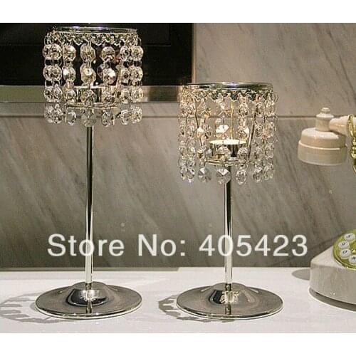 2Pcs/Set Big + Small, romantic Glass Crystal Candle Holder for Wedding Centerpiece & Home Decor