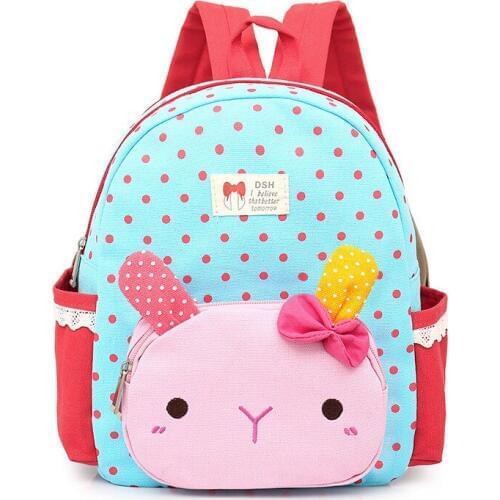 2021 Cute Dot Bow Children school bags Cartoon Rabbit kindergarten Baby Backpack high quality canvas girls Student shoulder bags
