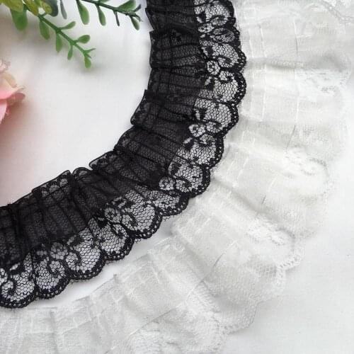 5Yard/Lot White black Handmade DIY 5cm pleated lace trim skirt sleeves doll children dress lace fabric accessories
