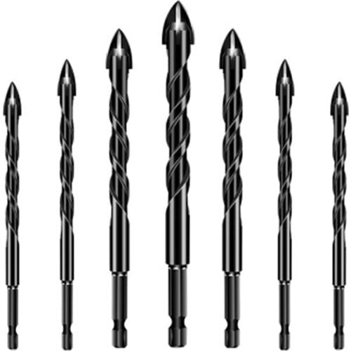 7 Pcs Cross Hex Tile Drill Bits Glass Drill Bit Ceramic Concrete Hole Opener Alloy With 4 Cutting Edges 3/4/5/6/8/10/12 mm