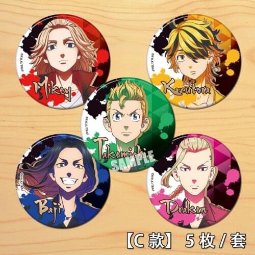 Anime Tokyo Revengers Mikey Draken Baji Figure 58mm Badge Round Brooch Pin Gifts 7446 Kids Collection Toy