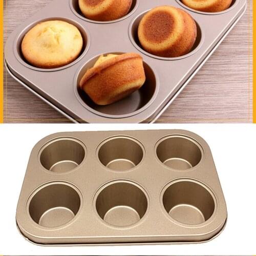6 Holes Nonstick Baking Pan Carbon Steel Muffin Cup Pan Mold Biscuit Baking Sheet Muffin Tray Diy Cupcake Pan Baking Supplies