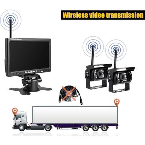 Wireless Dual Backup Cameras Parking Assistance Night Vision Waterproof Rear View Camera + 7" Monitor for RV Truck Trailer Bus