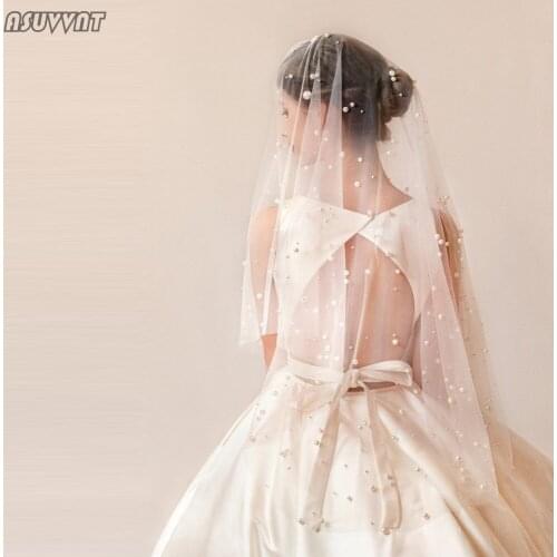 Veil For Bride Wedding Accessories Gauze Veil With Pearl Comb Beaded Fine Mesh Veil Wedding Party For Women Dress Up