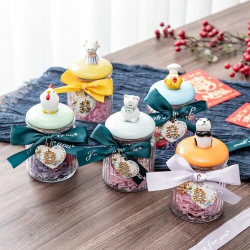 Large Capacity European Creative Wedding Glass Candy Box Golden Animal Wedding Candy Pot With Hand Gift Storage Containers