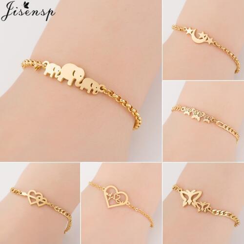 Jisensp Elephant Butterfly Bracelets Bangles Animal Chain Link Bracelet Female Stainless Steel Bracelets for Women Accessories