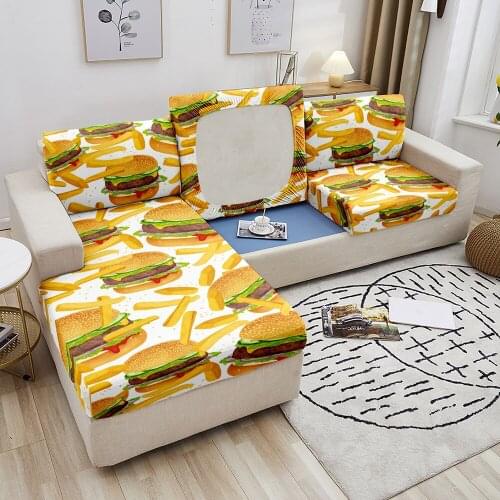 Hamburger Fries Food Pattern L-shaped Sofa Seat Cushion Cover Sofa Cover Pets Furniture Protector Stretch Washable Slipcover