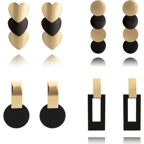 Black Round Heart Drop Earrings for Women Geometric Hollow Square Long Hangiing Earring Bts Jewelry Bijouterie 2021