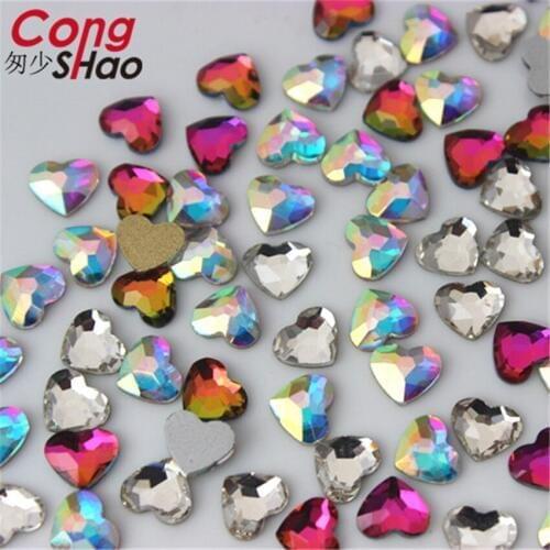 Cong Shao 100Pcs 5.2*6mm Glass Heart Rhinestones For Nails Art decorations Glitter costume Flat Back stones and crystals CS710