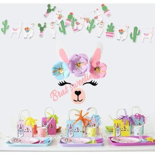 Mexican Fiesta Alpaca Flag Banners Cute Animal Llama Pennant Buntings Kids Birthday Party Decorations Supplies