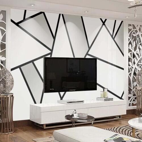3D Abstract Geometry Simple Black White Triangle Line Photo Wallpaper Mural for Living Room Bedroom Home Wall Decorative Custom