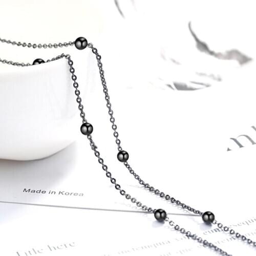 KOFSAC Latest Hot Trendy 925 Sterling Silver Necklace For Women Black Gold Beads Chain Necklace Girl Jewelry Party Accessories