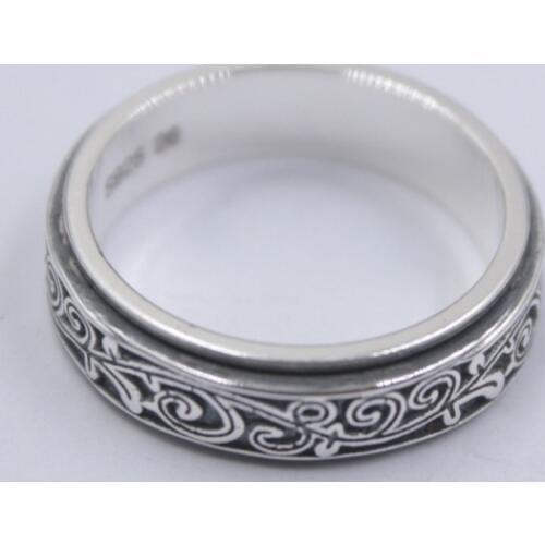 Pure 925 Sterling Silver Ring Band 6mm Floral Pattern Ring Size from 6.5-12 Unisex