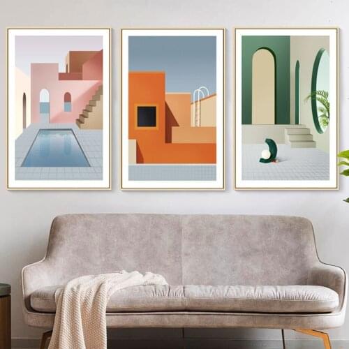 Colourful Geometric House Wall Pictures Art Canvas Painting Abstract Posters for Dining Room Living Room Home Decor