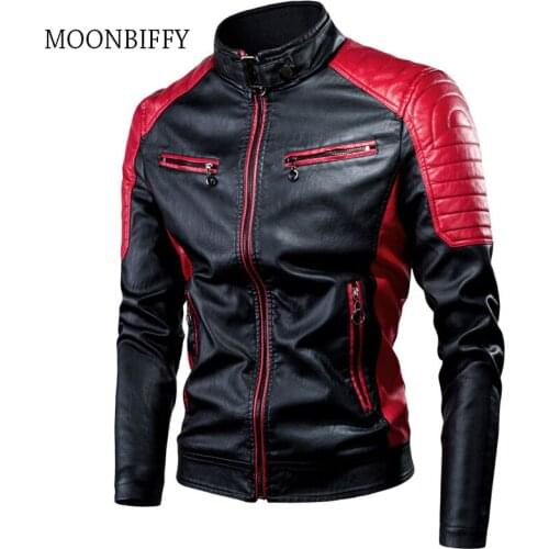 4XL Spring Autumn Spliced PU Leather Jacket Coat Male Biker Vintage Warm Stand Collar Slim Jackets Men Casual Motor Plus Size
