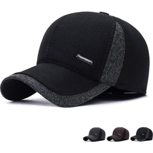 New Warm Mens Winter Wool Baseball Cap Ear Flaps Brand Snapback Hats Thicken Cotton Fitted Cap Gorra Hombre Trucker Cap