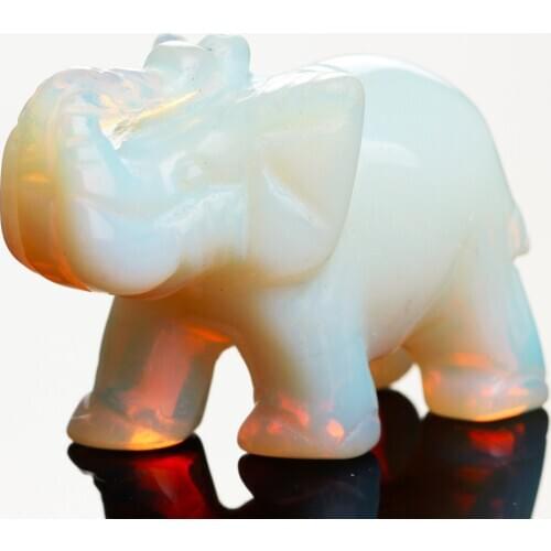 Opal Opalite Tiger eye Elephant Natural stone carved 1.5inch Figurine Chakra Bead Healing Crystal Reiki Feng Shui Free Pouch