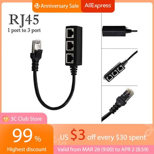 RJ45 LAN Ethernet Splitter Cable 1 Male to 3 Female Super Cat5 Cat5e Cat6 Cat7 Internet Connection Coupler Contact