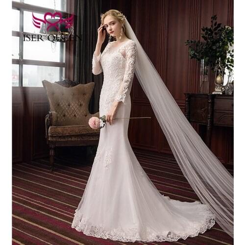 Sheer Neck See Through Illusion Sexy Mermaid Wedding Dresses Europe New Full Sleeves Plus Size Wedding Dress WD8023
