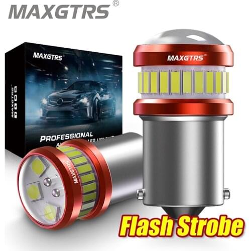 2x Strobe Flash 1156 P21W 7440 BA15S W21W LED Auto Reversing Lights 4014 SMD Car Reverse Light Stop Tail Bulbs 12V 24V White