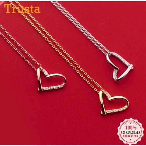 Trustdavis Real 925 Sterling Silver Romantic Heart Shiny CZ Pendant Clavicle Necklace For Women Wedding Party Jewelry DS1098
