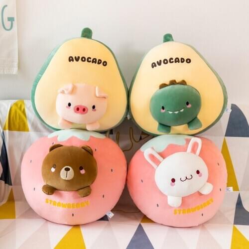 Explosive Avocado Strawberry Dinosaur Rabbit Plush Toy Doll Fruit Child Doll Cushion Creative Transformation Avocado Pillow