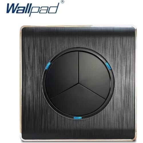 Wallpad 3 Gang 2 Way Random Click Wall Light Switch With LED Indicator Black PC Brushed Panel For Home